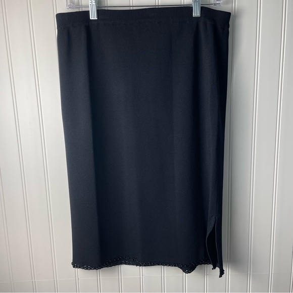 Grace Dane Lewis Dresses & Skirts - Grace Dane Lewis‎ Black Knit Lace Beaded Hem Pencil Skirt Stretch Knit sz L